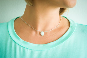 N028101 - Halo Style White Opal and Sterling Silver Necklace