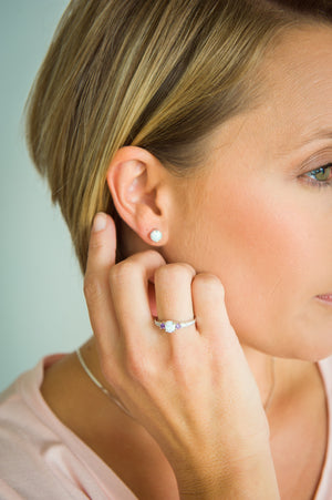 R028041 - Oval White Opal Ring with Amethyst and CZ Accents