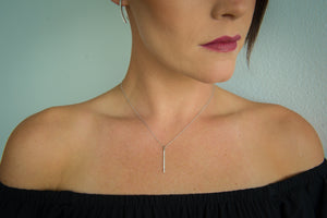 N028084 - Cubic Zirconia and Sterling Silver Vertical Bar Necklace