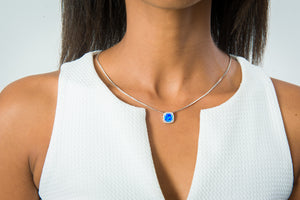 N028105 - Blue Square Inlay Opal, CZ and Sterling Silver Necklace
