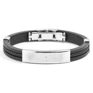 B047015 - Men's Stainless Steel and Rubber ID Bracelet with Lord's Prayer