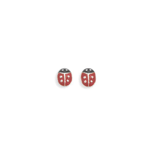 E005348 - Sterling Silver Lady Bug Post Earrings with Red and Black Enamel
