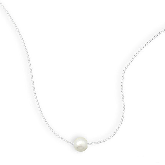 N005268 - Sterling Silver link chain with floating Freshwater Pearl Necklace