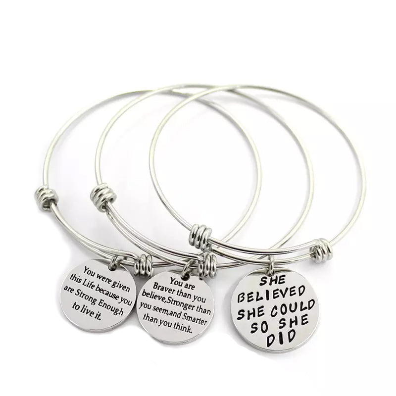 B073005 - "She Believed She Could...." Stainless Steel Adjustable Bracelet