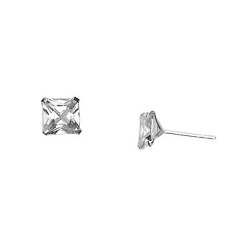 E005136 - Square 6mm Cubic Zirconia and Sterling Silver Post Earrings