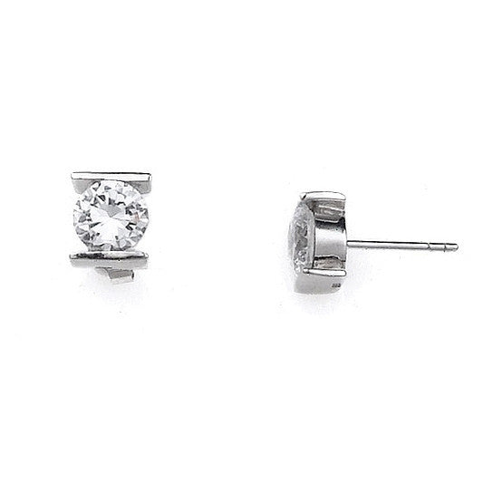 E005160 - 8mm Bar Set Round Cubic Zirconia Post Earrings