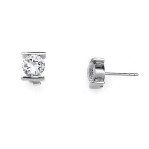 E005160 - 8mm Bar Set Round Cubic Zirconia Post Earrings