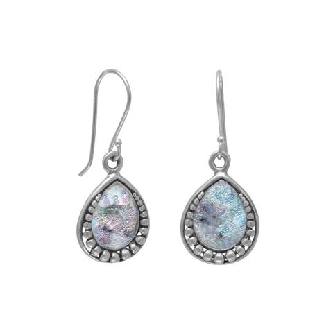E005360^ - Sterling Silver and Ancient Roman Glass French Wire Earrrings