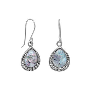 E005360^ - Sterling Silver and Ancient Roman Glass French Wire Earrrings