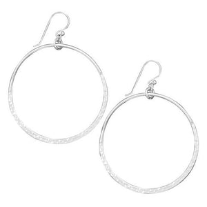 E005382^ - Hammered Sterling Silver Open Circle French Wire Earrings