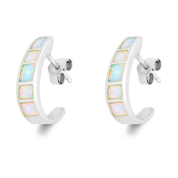 E028044 - White Opal Hoop Post Earrings