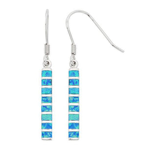 E028049 - Sterling Silver and Blue Opal Bar French Wire Earrings