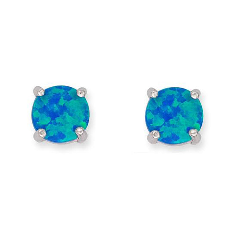 E059009 - Sterling Silver and 6mm Blue Opal Stud Earrings