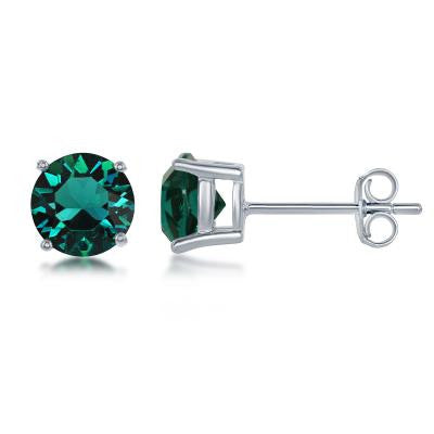 E028116-MAY - Sterling Silver and Emerald "May" Swarovski Crystal Earrings