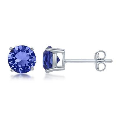 E028116-SEP - Sterling Silver and Sapphire "September" Swarovski Crystal Earrings