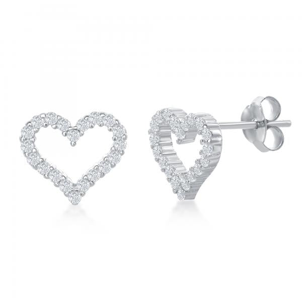 E028130 - Sterling Silver and CZ Open Heart Post Earrings