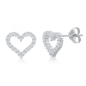 E028130 - Sterling Silver and CZ Open Heart Post Earrings