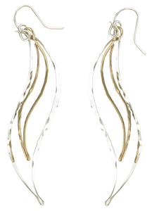 E064015 - Long Hammered Sterling Silver and Gold-Filled Curvy Wire Earrings