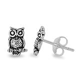 E068017 - Oxidized Sterling Silver Tiny Owl Post Earrings