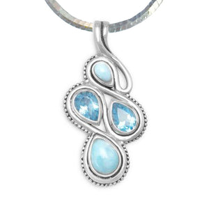 N005257^ - Sterling Silver, Larimar and Blue Topaz Necklace