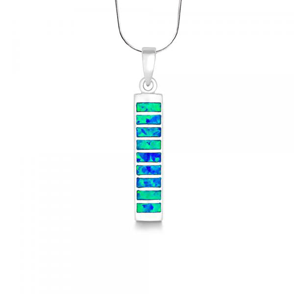 N028066 - Blue Opal Bar Vertical Necklace