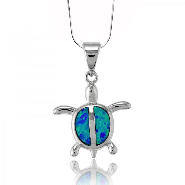 N028071 - Small Turtle Blue Opal Necklace