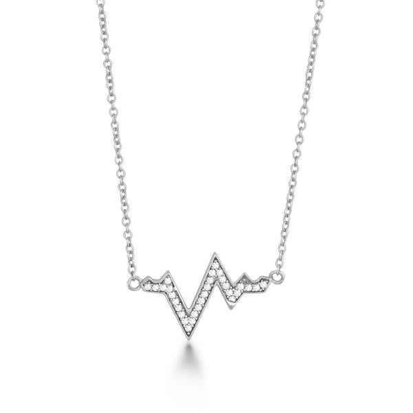 N028081 - Sterling Silver and Cubic Zirconia Heartbeat Necklace