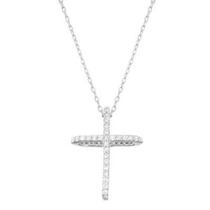 N028113 - Sterling Silver and Cubic Zirconia Cross Necklace