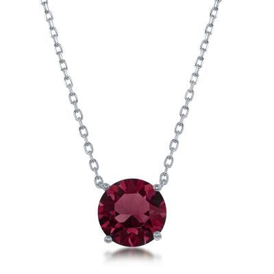 N028128 - Sterling Silver and Burgundy "January" Swarovski Crystal Necklace