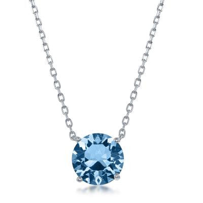 N028130 - Sterling Silver and Aquamarine "March" Swarovski Crystal Necklace