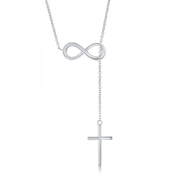 N028148 - Sterling Silver Infinity Symbol with Hanging Cross Necklace