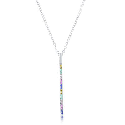 N028189 - Sterling Silver and Rainbow CZ Vertical Bar Necklace