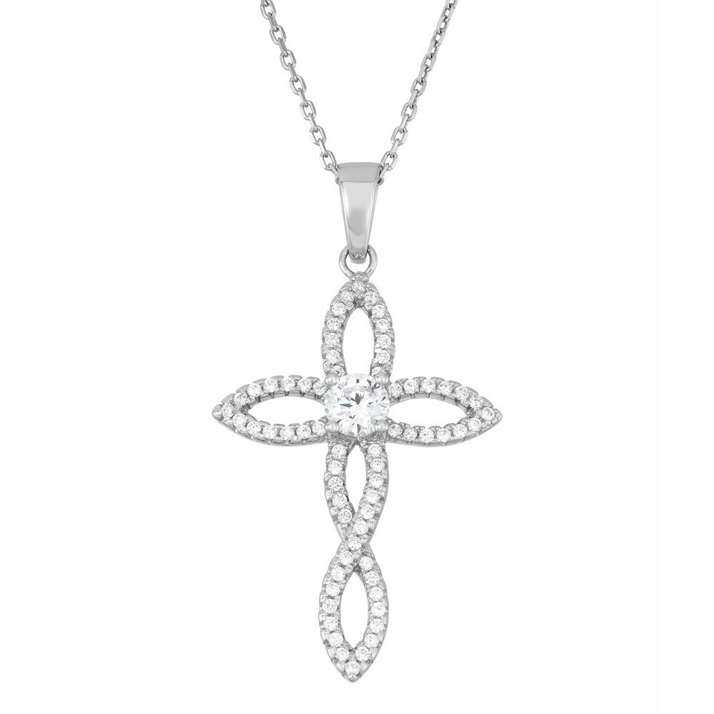 N028191^ - Sterling Silver and Cubic Zirconia Cross Necklace