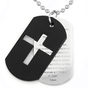 N047004 - Men's Stainless Steel Double Dog Tag Necklace with Lord's Prayer, 24"