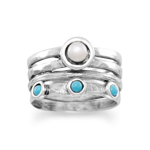 R005085 - Sterling Silver, Turquoise and Freshwater Pearl Ring
