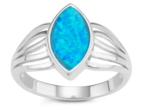 R028065 - Sterling Silver Marquise Blue Inlay Opal Ring
