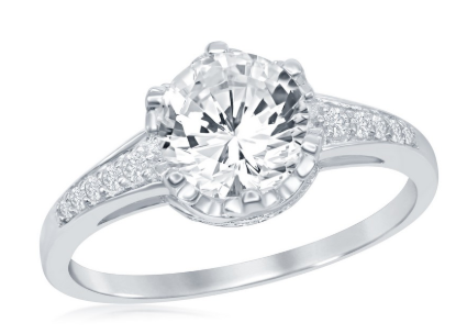 R028067 - Sterling Silver Round CZ with Half CZ Border Ring