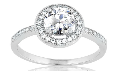 R028073 - Sterling Silver Center Circle CZ and Micro Pave Ring