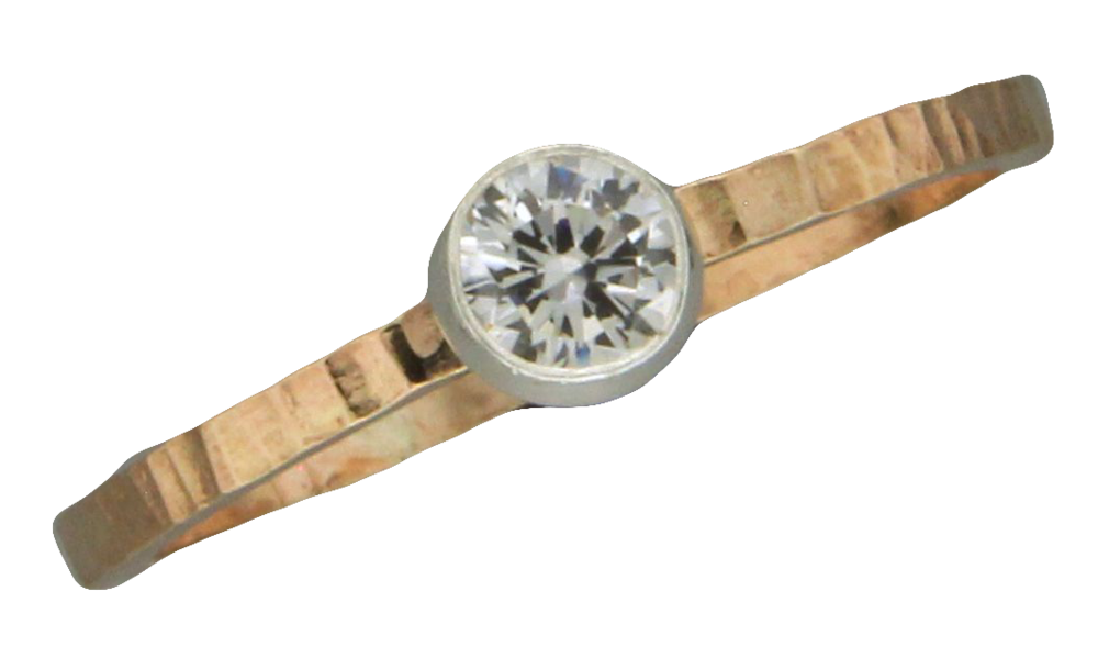 R064005 - Textured Gold-Filled and Sterling Silver with Round Cubic Zirconia Ring