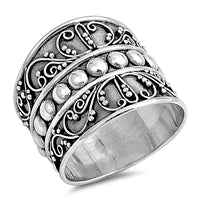 R068021 - Sterling Silver Wide Bali Style Ring
